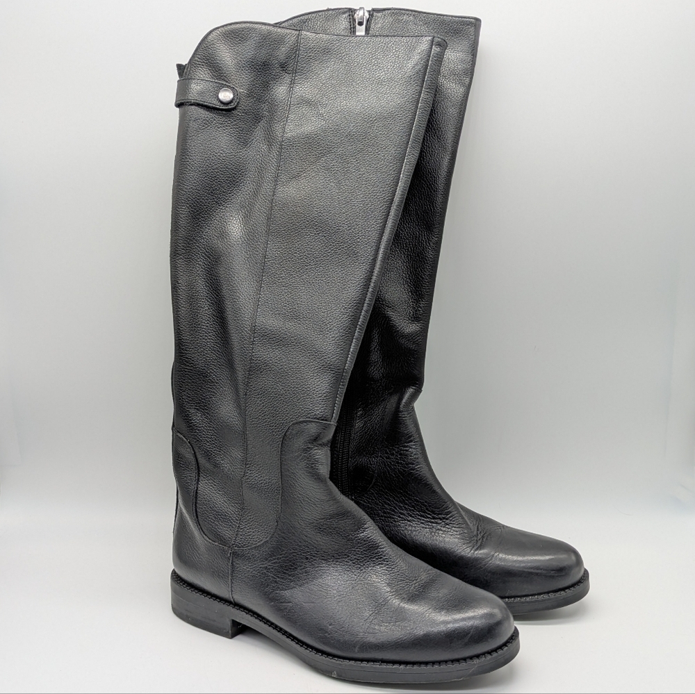 Franco Sarto Castor Black Leather Knee High Wedge Heel Boot 6.5